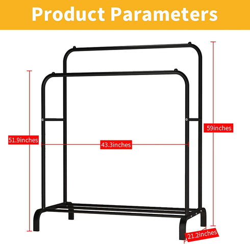 UDEAR Garment Rack Freestanding Hanger Double Pole Multi-Functional Bedroom Clothing Rack,Black