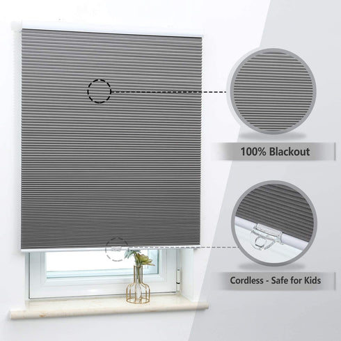 Blackout Cellular Shades Cordless Honeycomb Blinds Fabric Window Shades, 30x64 inch, Cool Silver(Blackout)