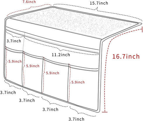 Joywell 6 Pockets Bedside Caddy/Bedside Organizer, Romote Control Holder Bed Storage for Tablet, Phone, Glasses, iPad, Insert Mattress & Couch, Silver Grey