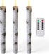 Homemory 3 Pcs Birch LED Taper Candles with Timer, Real Wax Battery Operated Window Candles with Remote, 9.6 Inches Flameless Flickering Candlesticks for Fireplace Christmas Halloween Wedding