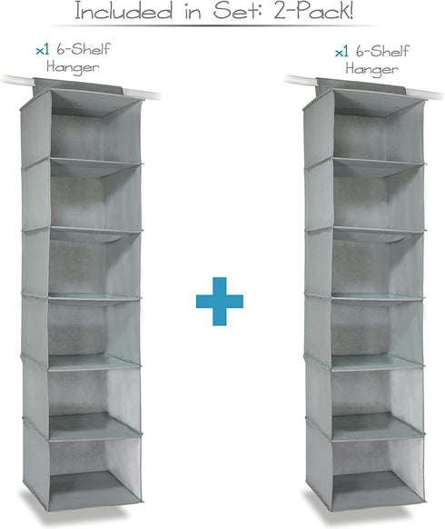 MIGHTY TIDY HOME 12-Shelf Hanging Closet Storage 2-Pack Combo | Extra Thick and Sturdy | 2-Pack Combo, 12 Shelves Total | Space Saving Storage Holder for Wardrobe Closet (Grey)