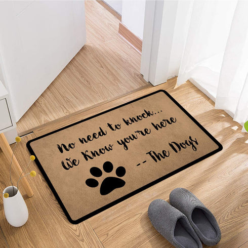 AMING mats Funny Home Decor Personalized Door Mats(23.6 X 15.7 in) with Anti-Slip Rubber Back Doormat Gift Door Mat for The Entrance Way (No Need to Knock We Know You're Here The Dog)