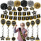 retirement party decorations banner gifts - (22pack) happy retirement gold banner, 6 paper Poms, 6 Hanging Swirl, 7 decorations stickers. retirement sash for men and women (GOLD BANNER)