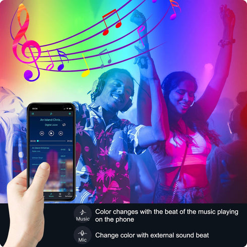 19.68Ft/6m LED Strip Lights?Micomlan Music Sync Color Changing RGB LED Strip Built-in Mic, Bluetooth APP Controlled LED Lights Rope Lights, 5050 RGB LED Light Strip(APP+Remote+Mic+Music )