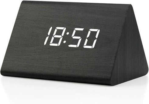 OCT17 Wooden Wood Clock , 2021 New Version LED Alarm Digital Desk Clock Adjustable Brightness, Alarm Time, Displays Time Date Temperature - Black