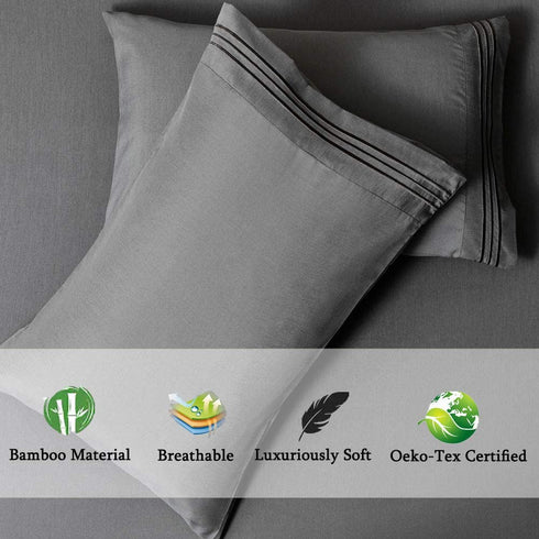 SONORO KATE Bed Sheet Set Bamboo Sheets Deep Pockets 16" Eco Friendly Wrinkle Free Sheets Hotel Bedding Machine Washable Silky Soft (Dark Grey, California King)