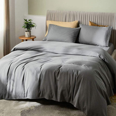 SONORO KATE Bed Sheet Set Bamboo Sheets Deep Pockets 16" Eco Friendly Wrinkle Free Sheets Hotel Bedding Machine Washable Silky Soft (Dark Grey, California King)