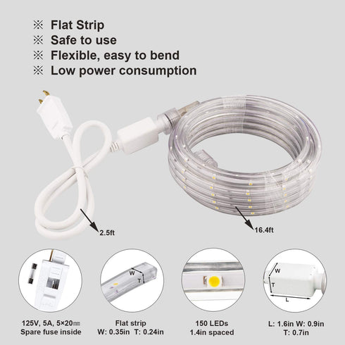 Areful LED Rope Lights, 16.4ft Waterproof Strip Light, 3000K Soft White, Flexible Indoor Outdoor Decorative Lighting for Home Christmas Holiday Garden Patio Party