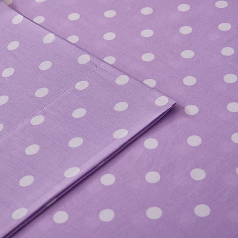 MI ZONE - MZ20-419 100% Cotton Percale Ultra Soft Sheet Set, Full, Purple Polka Dot