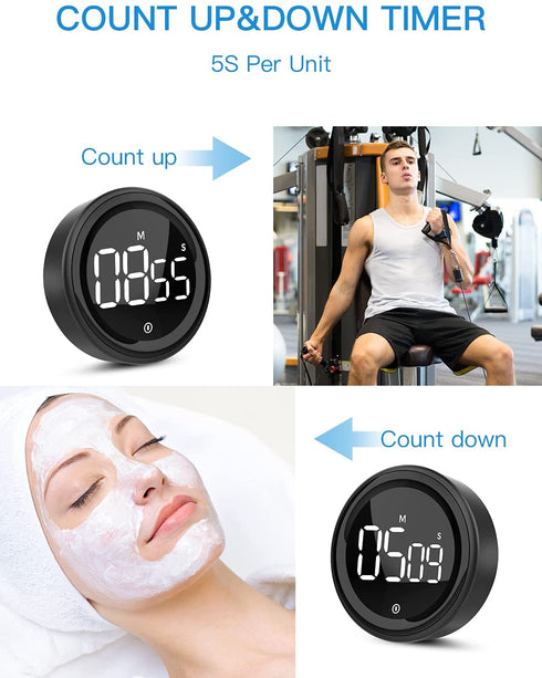 Large LED Digital Kitchen Timer, LIORQUE Countdown Timer with Easy-clean Metal Knob for Cooking, 3-Level Volume (Mute-90db) Magnetic Timer for Kitchen and Classroom, Easy Operation for Kid and Elderly
