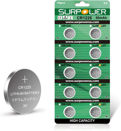 SURPOWER 10 -Pack CR1225 3V Battery for Thermometer CR 1225?5-Year Warranty?