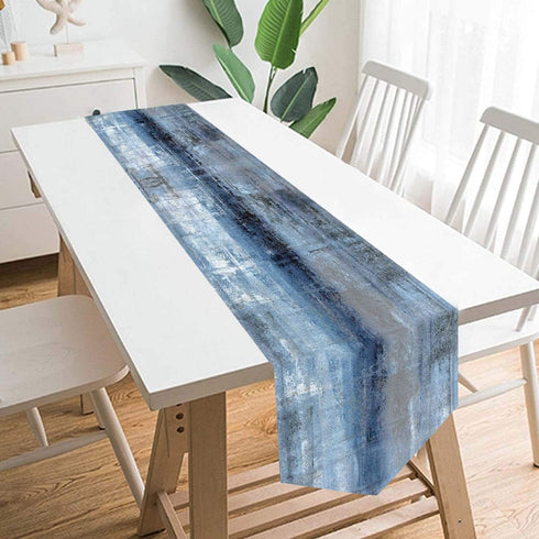 GALMAXS7 Modern Art Table Runner Farmhouse Style Burlap Table Runner Blue and Grey Abstract Art Table Runners for Farmhouse Kitchen, Dinner Holiday Parties Wedding Decor - 13 X 90 Inch