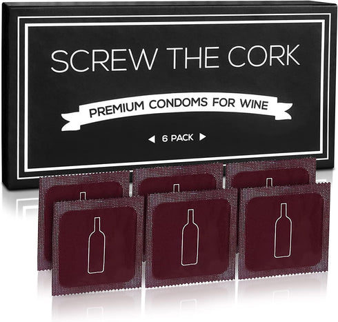 Screw The Cork, Condom Style Wine Bottle Stoppers, Air-Tight Rubber Seal for Fresh Wine, Funny Wine Gifts & Novelty Gag Gift, Set of 6, Great For Bachelorette Parties, Birthdays & Christmas