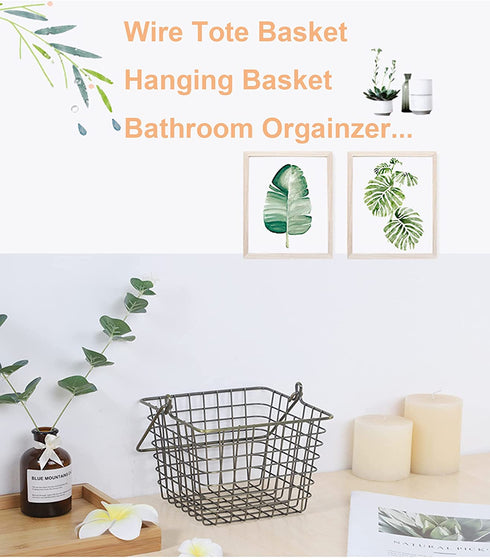 Yarlung 2 Pack Wire Storage Baskets, Small Hanging Metal Baskets Tote Farmhouse Decor Bin Organizer for Bathroom, Kitchen, Laundry Room, Removable Handle, Square, Bronze