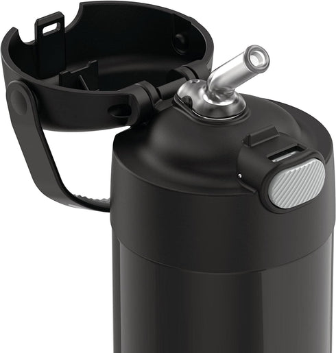 THERMOS FUNTAINER 12 Ounce Stainless Steel Vacuum Insulated Kids Straw Bottle, Black