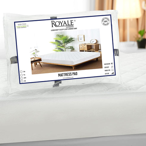 Royale Linens Full Size Mattress Pad - Mattress Cover - Quilted Fitted Mattress Protector - Deep Pocket Fits Up to 16 Inch - Mattress Topper - Soft & Breathable - Dorm Home Hotel (54x75 Inches, White)