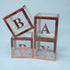 Rose Gold Baby Shower Boxes Party Decorations 4 Clear & Transparent Blocks, First Birthday Centerpiece Decor Supplies for Boys and Girls, Gender Decor (Rose gold)