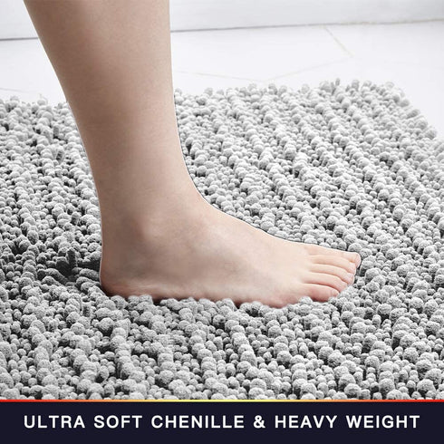 Walensee Bathroom Rug Non Slip Bath Mat (32x20 Inch Light Grey) Water Absorbent Super Soft Shaggy Chenille Machine Washable Dry Extra Thick Perfect Absorbant Best Large Plush Carpet for Shower Floor
