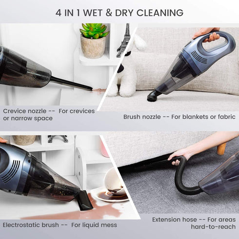 Handheld Vacuum Cordless, Car Vacuum, Rechargeable Hand Vacuum with 6000PA Strong Suction, Portable Mini Vacuum Wet & Dry Use for Car, Home and Office