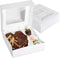 9 x 9 x 2.5 Inch White Pie Box with Viewing Window (15 Count)-Medium Bakery Box - Auto Pop Cake Box Design - Pie Box with Viewing Window for Strawberries, Smash Hearts, Pastry,Treats-Stock Your Home