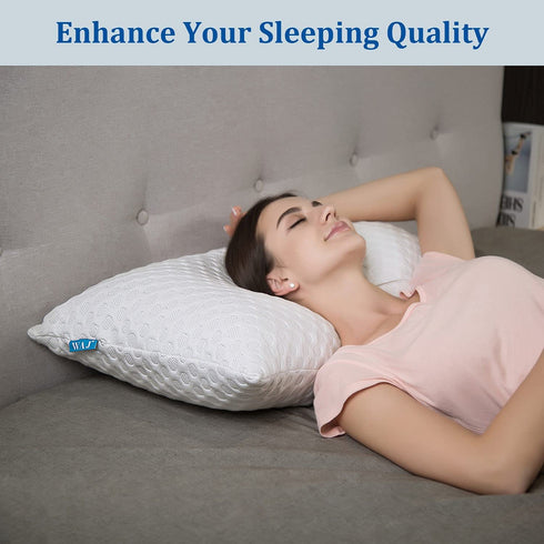 WAJ Shredded Memory Foam Pillow Queen Size Bed Cooling Pillows for Sleeping with Washable Bamboo Cover, Adjustable Gel Infused Foam Fill for Side Back and Stomach Sleepers