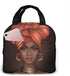 African American Woman Lunch Bag for Women Insulated Lunch Box with Front Pocket for Work Reusable Cooler Tote Bag for Office School Picnic Hiking Beach