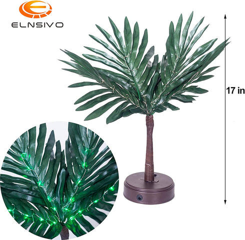 LED Lighted Palm Tree Luau Party Decorations, St. Patrick's Day 17.3In Tabletop Artificial Palm Tree Green Lights, Prelit Bonsai Tree Battery USB Powered for Tropical Hawaiian Party Home Table Decor