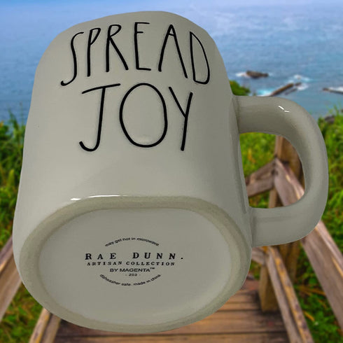 RAE DUNN SPREAD JOY COFFEE/TEA WHITE MUG - Artisan Collection By Magenta Display this motivational cup to remind yourself to always seek to Spread Joy.