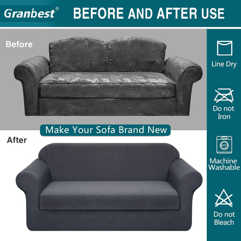 Granbest Premium Water Repellent Sofa Cover 2-Piece High Stretch Couch Slipcover Super Soft Fabric Couch Cover (Gray, Large-2 Pieces)