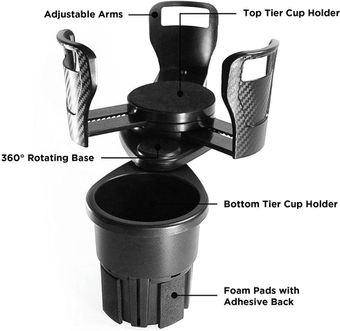 Limitless Dual CupStation - 2-in-1 Expandable Cup Holder with 360° Rotating Base Black