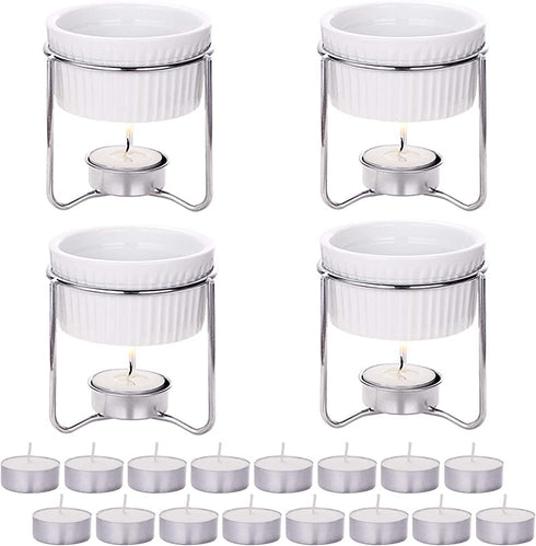 Hiware 4 Pieces Ceramic Butter Warmers with 16 Pieces Tealight Candles Set for Seafood, Fondue - Dishwasher Safe