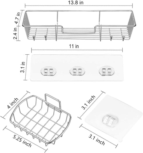 iPEGTOP Shower Caddy Basket with Hooks Soap Dish Holder Shelf for Shampoo Conditioner Bathroom Kitchen Storage Organizer SUS304 Stainless Steel Adhesive No Drilling - 3 Pack