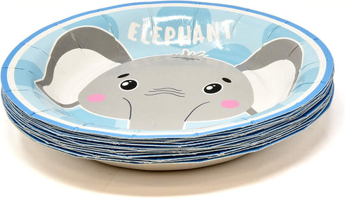 Elephant Boy Baby Shower Party Supplies Tableware Set 24 9" Paper Plates 24 7" Plate 24 9 Oz Cup 50 Lunch Napkin for Little Boys Blue Grey Elephants Birthday Gender Reveal Disposable Dinnerware Decor