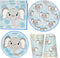 Elephant Boy Baby Shower Party Supplies Tableware Set 24 9" Paper Plates 24 7" Plate 24 9 Oz Cup 50 Lunch Napkin for Little Boys Blue Grey Elephants Birthday Gender Reveal Disposable Dinnerware Decor