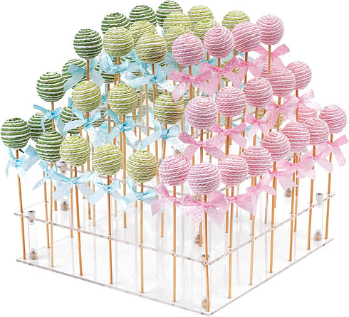 Acrylic Cake Pop Display Stand, ANMEISH 56 Hole Clear 3 Tier Square Lollipop Holder, Ideal for Weddings Baby Showers Birthday Party Anniversaries Holiday Candy Decorative