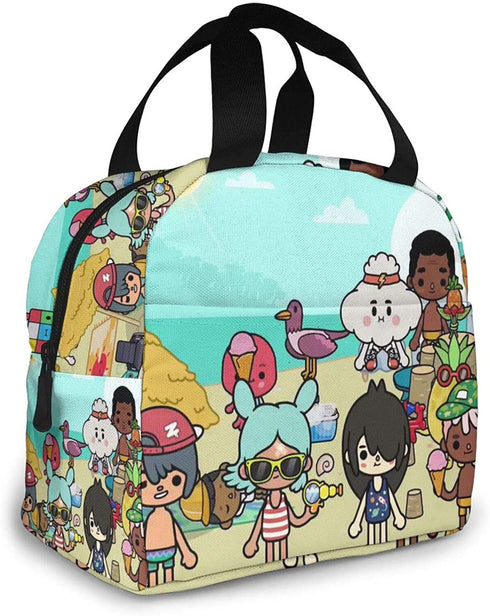 Zhousongst Toca Life World Portable Insulated Lunch Bag Picnic Bags Box with Front Pocket,Black,One Size