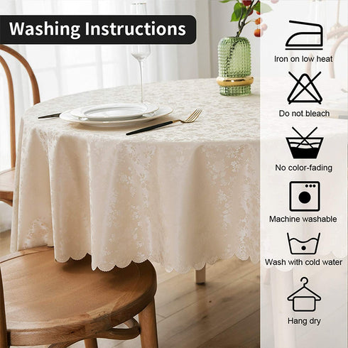 smiry Waterproof Vinyl Tablecloth, Round Heavy Duty Table Cloth, Wipeable Table Cover for Kitchen and Dining Room (Beige, 60" Round)