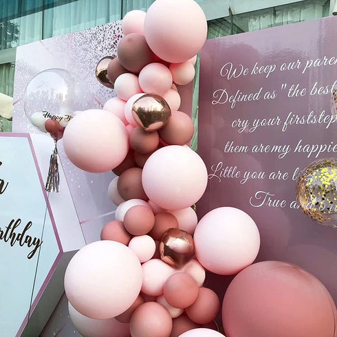 Soonlyn Pink Balloon Garland Arch 140 Pcs Rose Gold Balloon Garland Kit Double Stuffed Mauve Dusty Rose Balloon for Bridal Shower Baby Shower Birthday Party