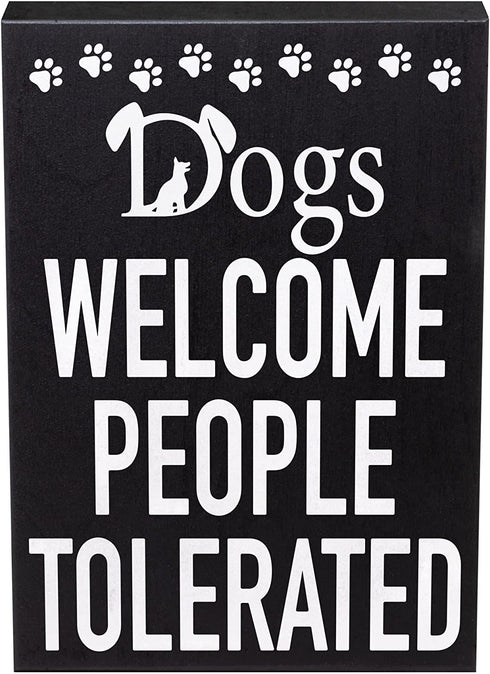 JennyGems Dogs Welcome People Tolerated Sign, 8x6 Inch Hanging Wall Art, American Made, Dog Decor, Dog Gifts, Funny Dog Signs