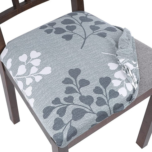 SearchI Seat Covers for Dining Room Chairs Stretch Printed Chair Seat Covers Set of 4, Removable Washable Upholstered Chair Seat Protector Cushion Slipcovers for Kitchen, Office(Leaves Pattern)