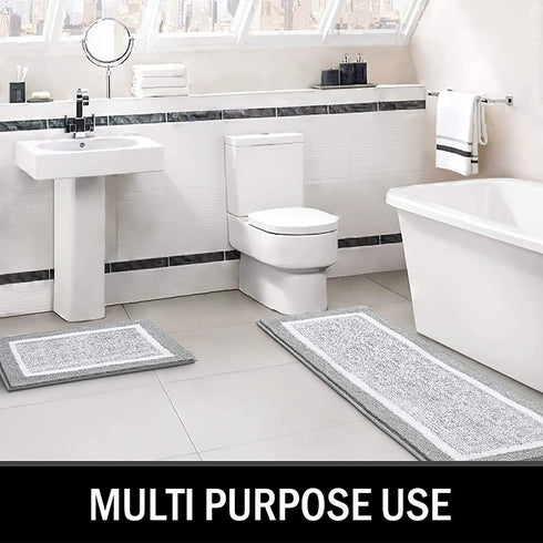 Color G Bathroom Rug Mat, Ultra Soft and Water Absorbent Bath Rug, Bath Carpet, Machine Wash/Dry, for Tub, Shower, and Bath Room (16"x24",Grey and White)