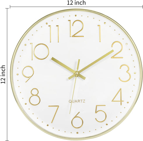 Lumuasky Modern Wall Clock, Silent Non-Ticking Battery Operated Decorative Clock for Living Room Bedrooms Office Kitchen (White Gold, 12 inch)
