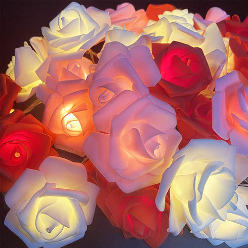TURNMEON 10Ft 30Led Rose Light Valentines Day Decoration Flower String Lights Red Pink White Rose Battery Power Artificial Flowers Garland Lights Indoor Outdoor Decor Valentines Home Party(Warm White)