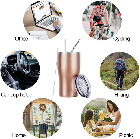 Lifecapido 20oz Tumbler, Stainless Steel Travel Tumbler, Double Wall Vacuum Insulated Tumbler with Lid and Straw, Durable Powder Coated Travel Mug, Thermal Tumbler for Cold Hot Drink, Rose Gold