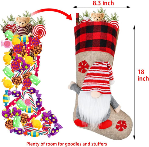 Aiduy Christmas Stockings 18" Large Size Plush Swedish Gnome Santa 3 Pieces 3D Stylish Christmas Decorations, Classic Home & Party Accessory Hanging Gift Candy Bags for Family Holiday