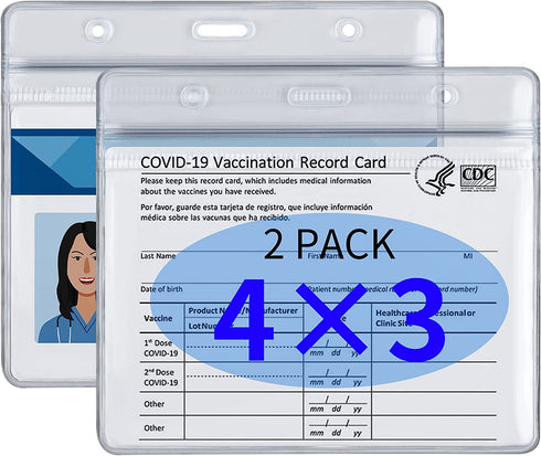 2 Packs CDC Vaccine Card Holder Protector - 4x3 Business Waterproof Covid Vaccine Card Sleeve Immunization Card Record Id Holders for Badges Clear Vinyl Plastic Resealable Zip