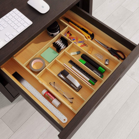 BAMEOS Utensil Drawer Organizer, Cutlery Tray Desk Drawer Organizer Silverware Holder Kitchen Knives Tray Drawer Organizer, 100% Pure Bamboo Expandable Adjustable Cutlery