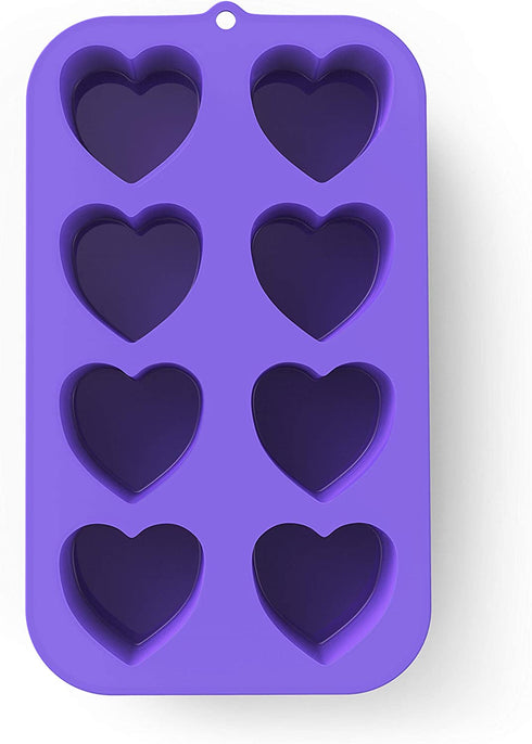 Bakerpan Silicone Mini Cake Pan, Muffin Baking Tray, Pastry Mold, 2 1/4 Inch Hearts, 8 Cavities (Purple) Set of 2