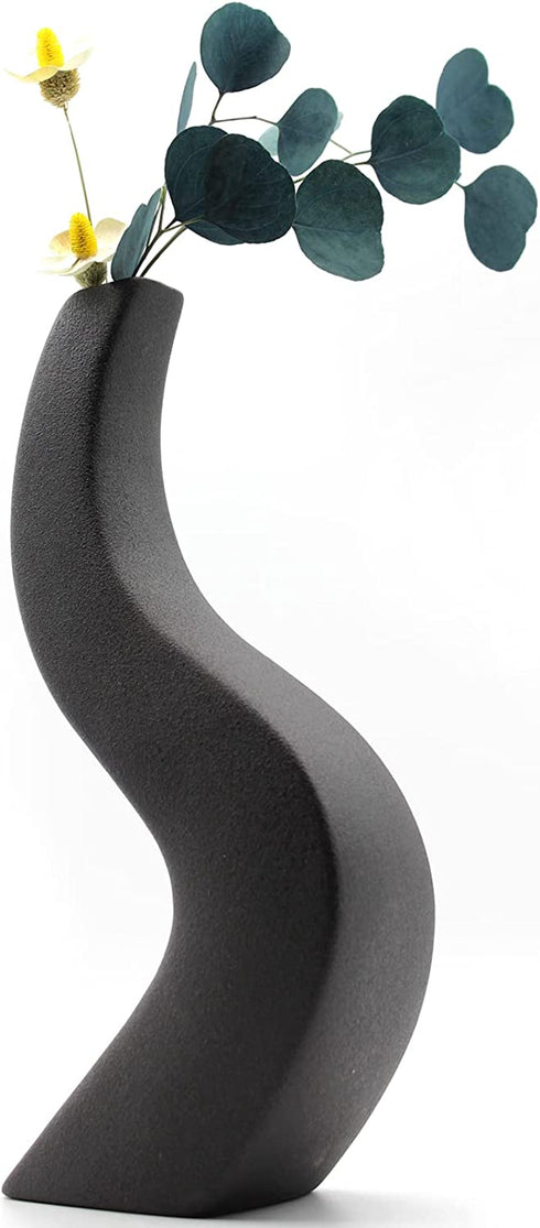 Serdic S Curve Tall Ceramic Vase 11inch Modern Decorative Flower Vase for Wedding, Gifts, Kitchen, Living Room or Flower Shop Black