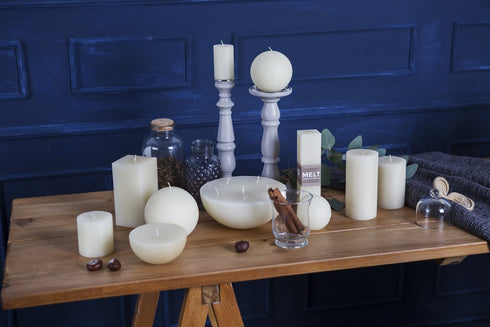 Set of 3 Sphere Ball Candles 3" Unscented Handpoured for Weddings, Home Decoration, Church, Restaurant, Spa, Smokeless Cotton Wick - Ivory